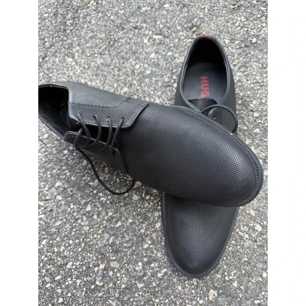 HUGO Boss Men's Black Textured Leather Lace Up Shoes EU 43 Dress Casual 50476506